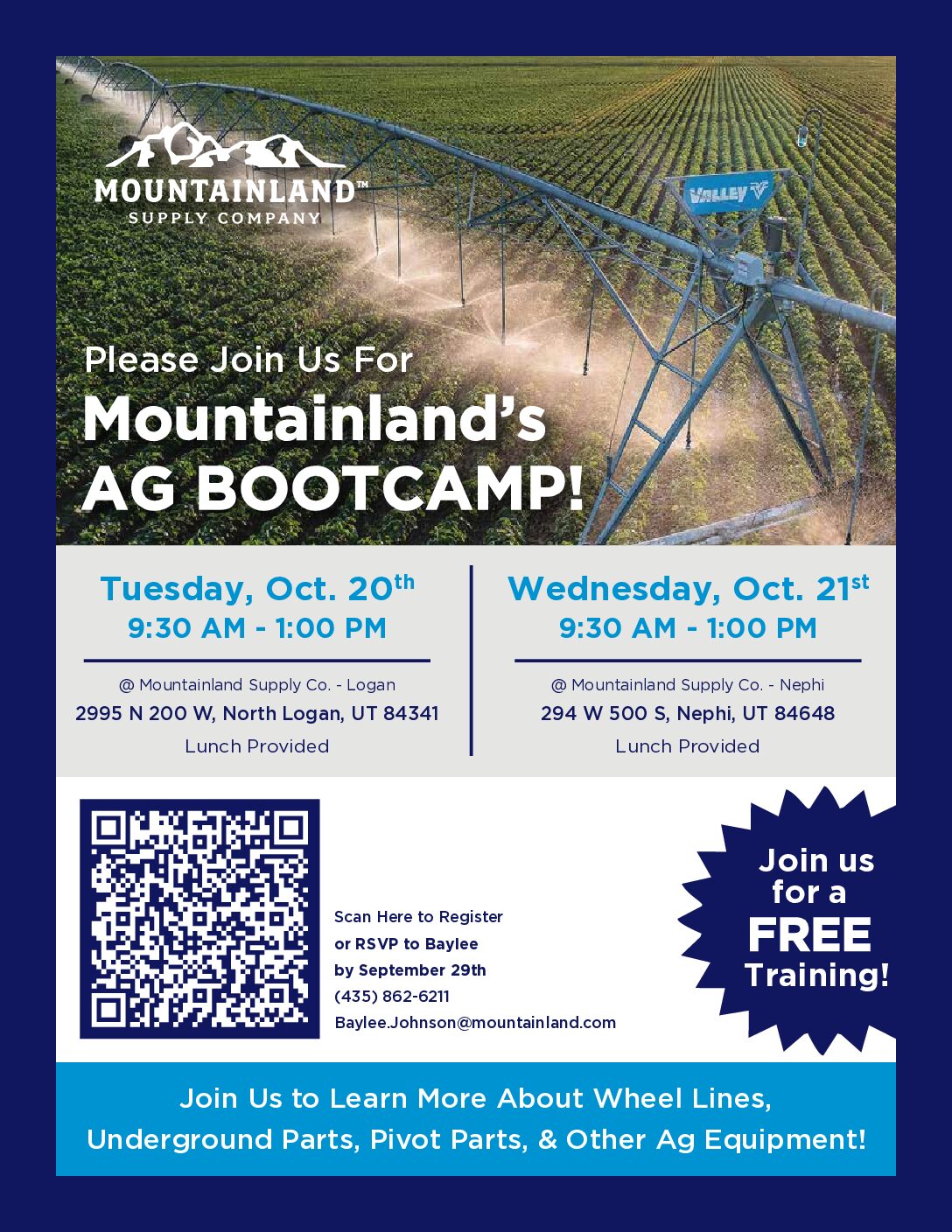 AG Boot Camp at Mountainland Supply in Logan Oct. 20th or Nephi Oct. 21st