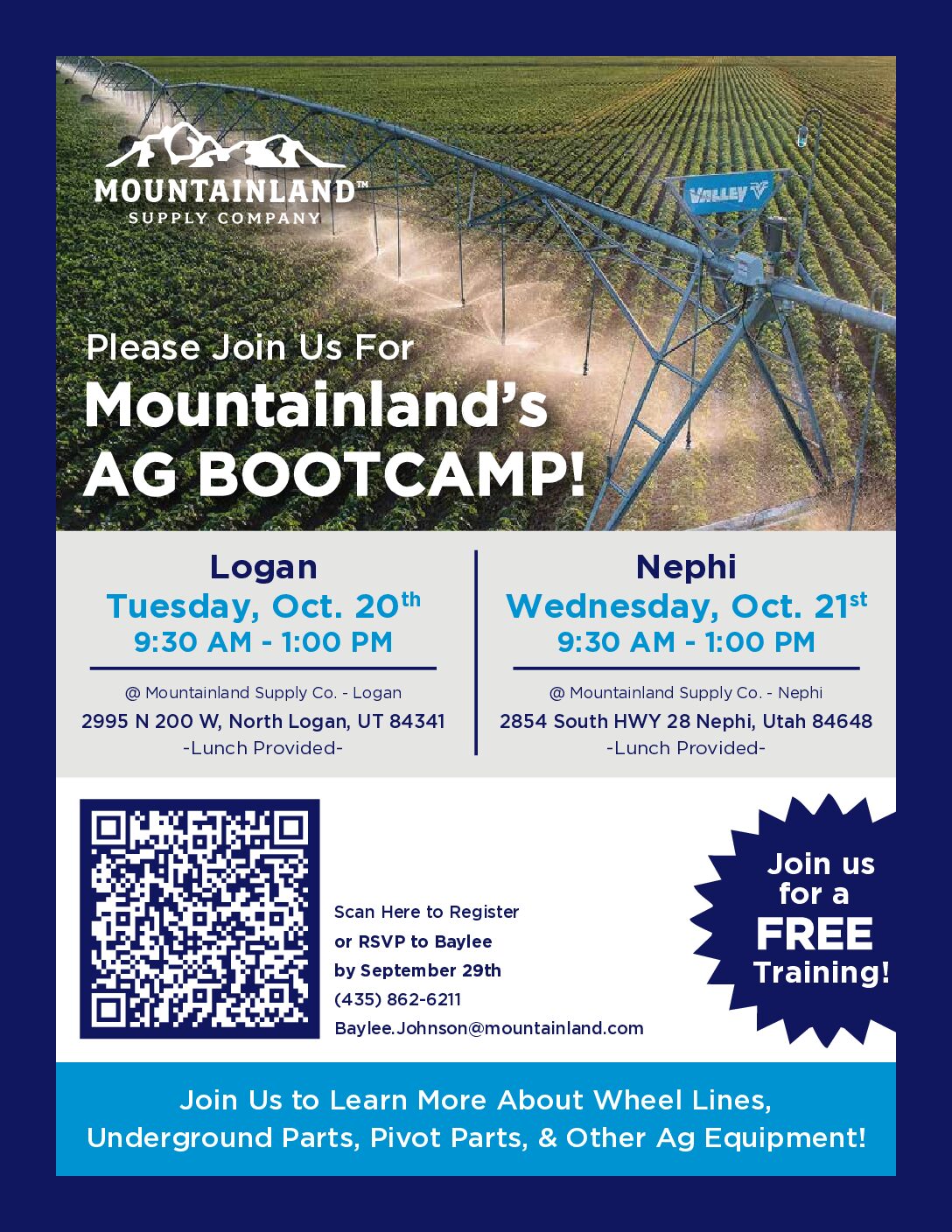 AG Boot Camp at Mountainland Supply in Logan Oct. 20th or Nephi Oct. 21st