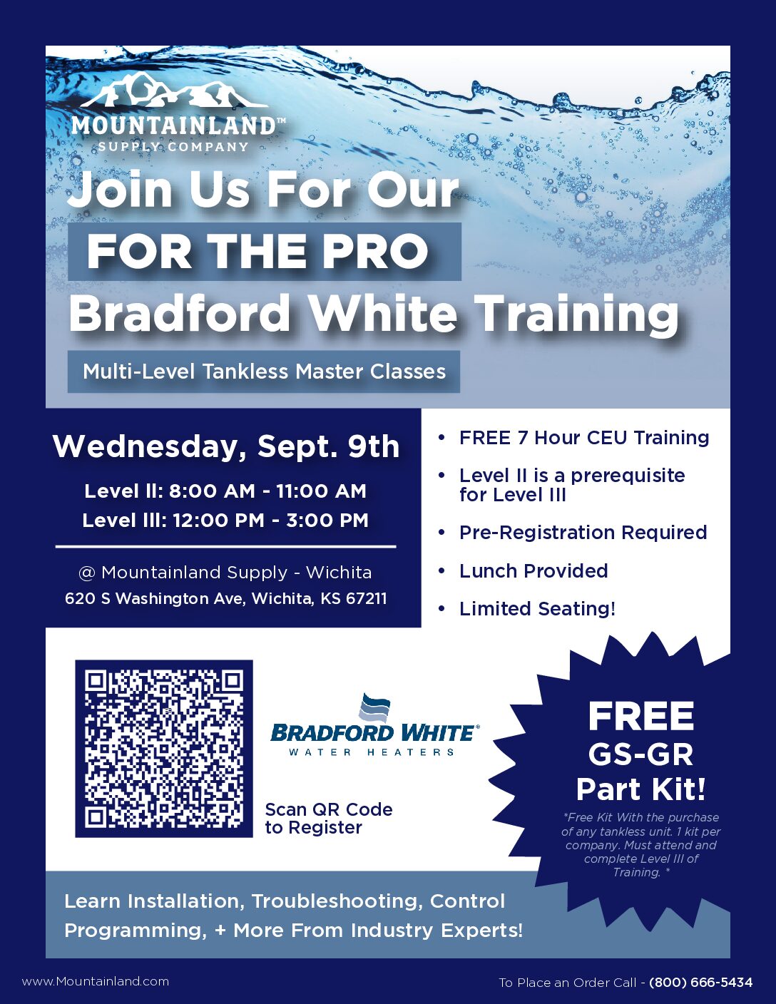 Bradford White For The Pro Training Day on Sept. 9th at Mountainland Supply Co. - Wichita, KS