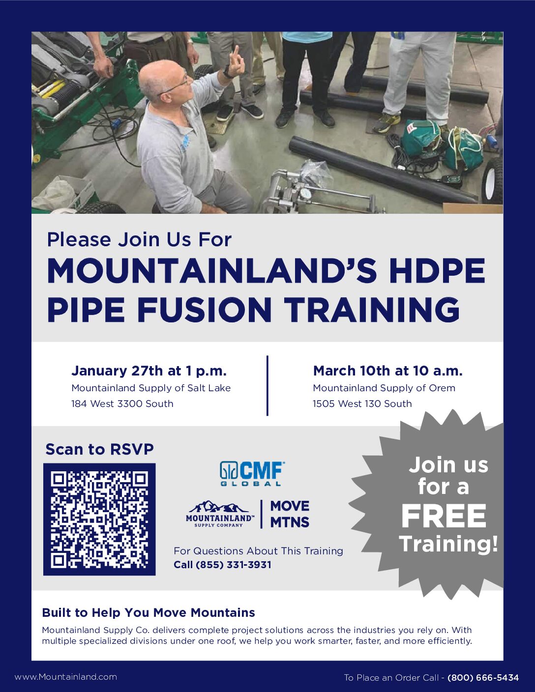 Mountainland HDPE Pipe Fusion Training Jan. 27th & March 10th