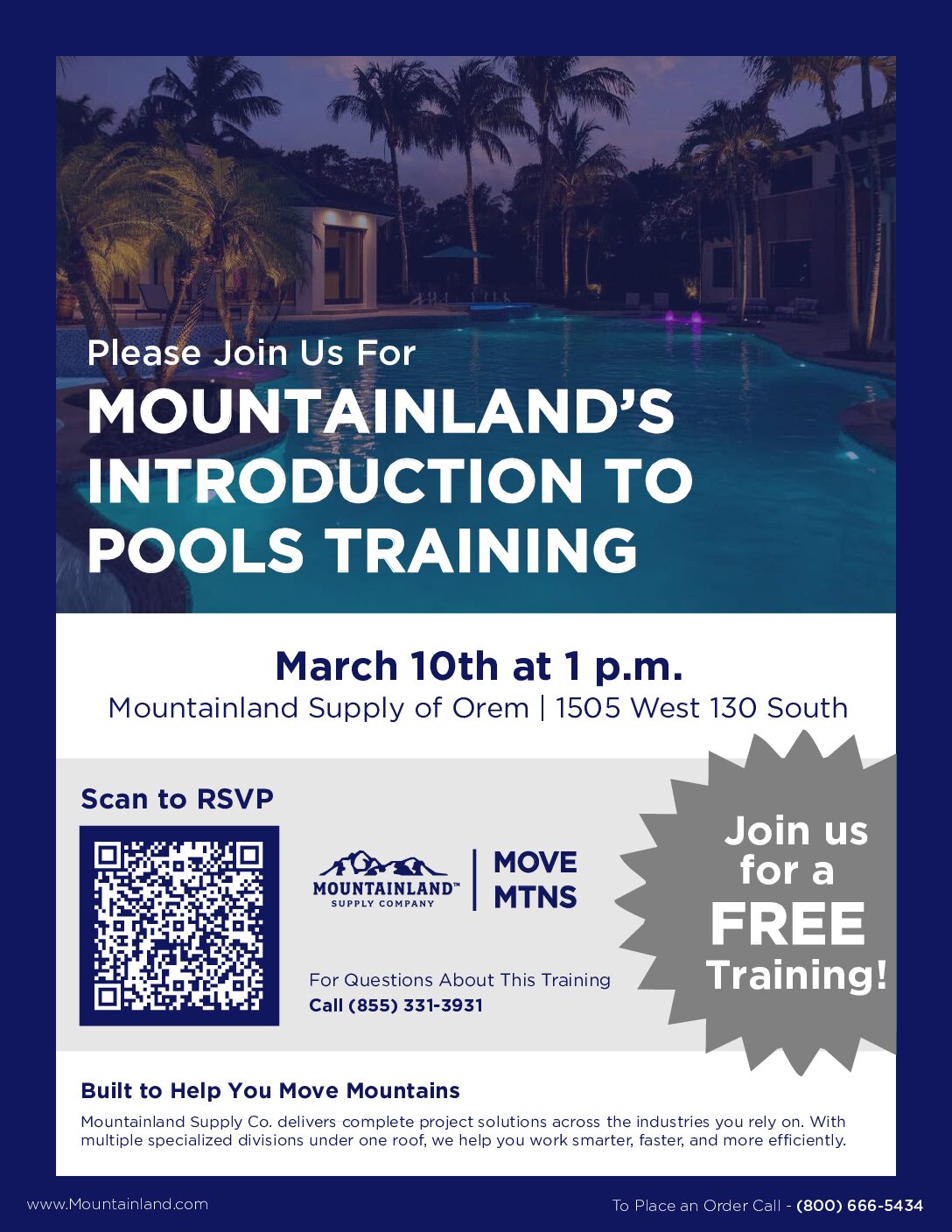 Mountainland Introduction to Pools Training on March 10th