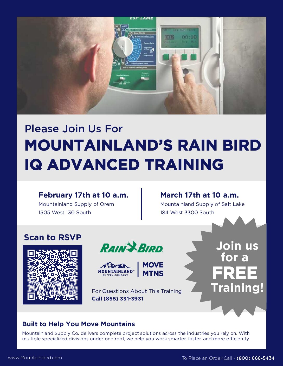 Mountainland Rain Bird IQ Advanced Training on Feb. 17th & March 17th