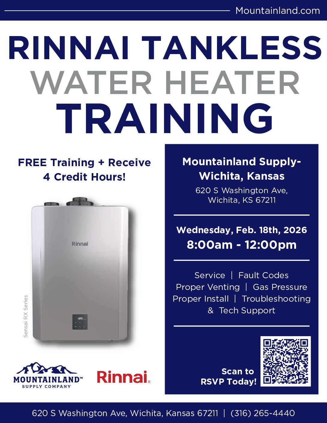Mountainland Rinnai Training on February 18th in Wichita, KS