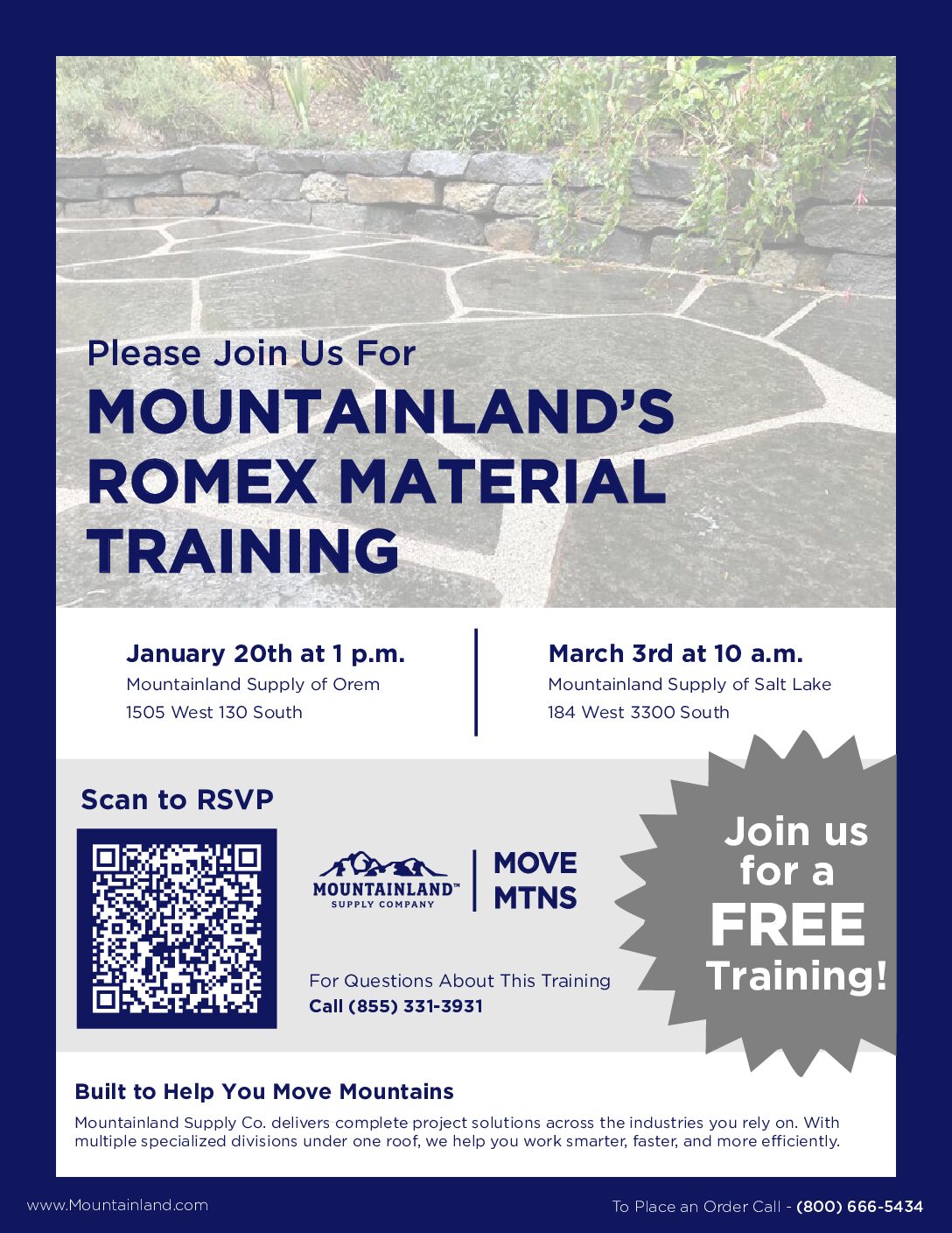 Mountainland Romex Material Training on January 20th & March 3rd