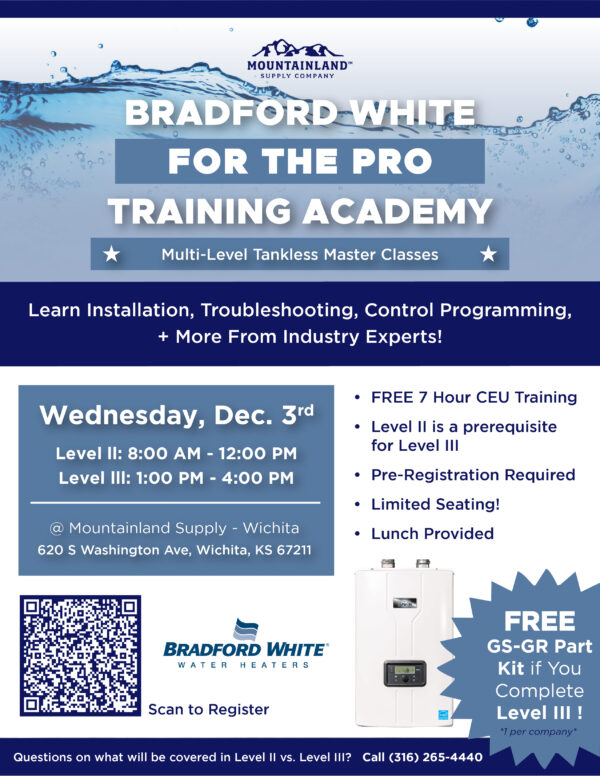 Bradford White For The Pro Training Day on Dec. 3rd at Mountainland Supply Co. - Wichita, KS