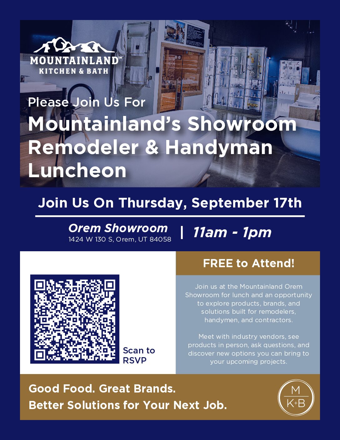 Kitchen & Bath Remodeler/Handyman Lunch on Sept. 17th at Mountainland Supply Co. - Orem, Utah
