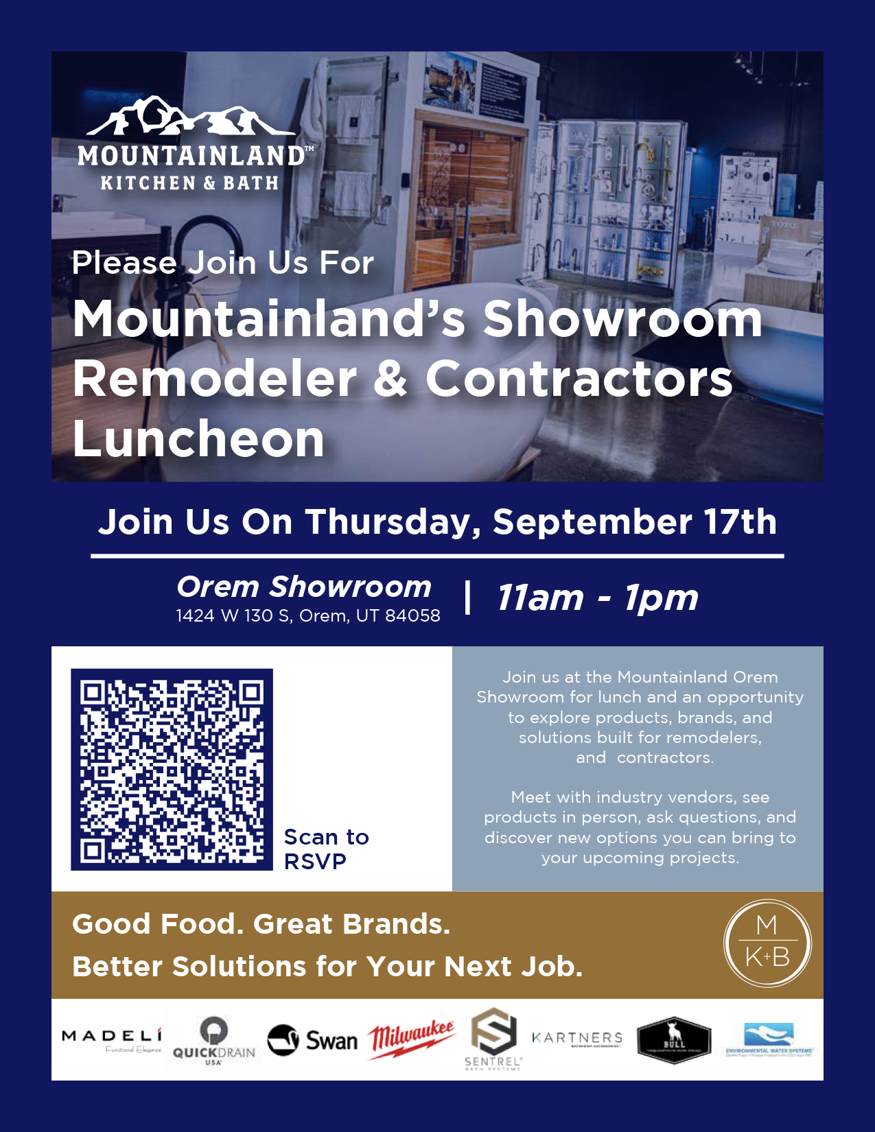 Kitchen & Bath Remodeler/Contractors Lunch on Sept. 17th at Mountainland Supply Co. - Orem, Utah