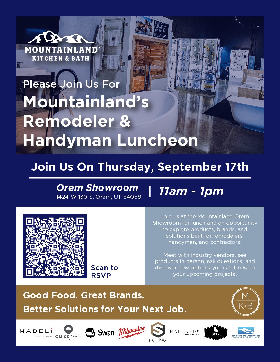 Kitchen & Bath Remodeler/Handyman Lunch on Sept. 17th at Mountainland Supply Co. - Orem, Utah