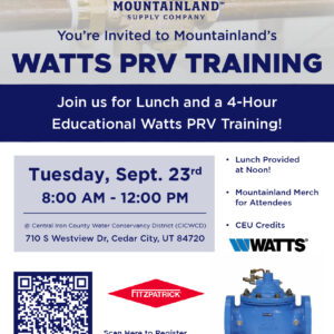 Watts PRV Training in Cedar City Sept. 23rd