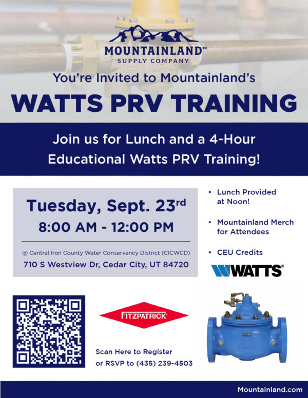 Watts PRV Training in Cedar City Sept. 23rd